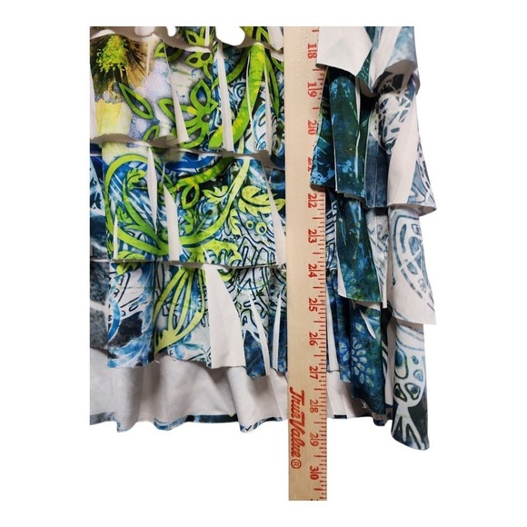 🌿 Green Tropical Tiered Jersey Blouse -‎ Size M | Slinky & Stretchy - Picture 6 of 7